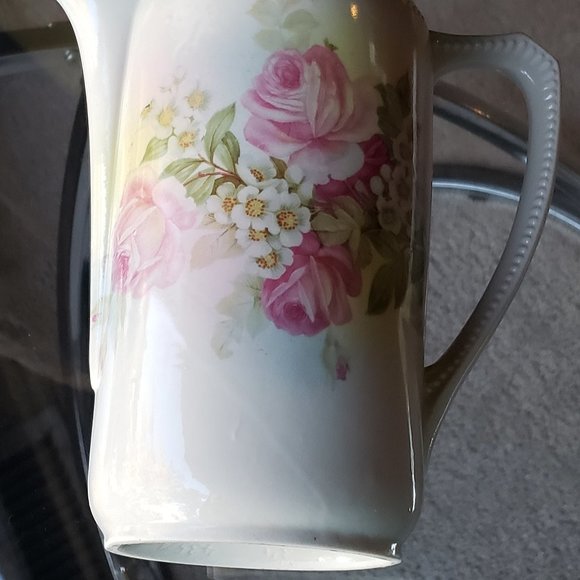 ANTIQUE GERMAN PORCELAIN CERAMIC PINK ROSES CHOCOLATE COFFEE TEA POT - Picture 11 of 14